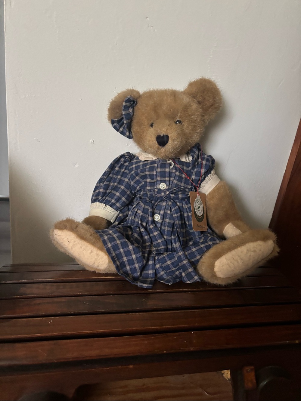 Boyd’s bear vintage Courtney Teddy Bear in Blue Plaid Dress